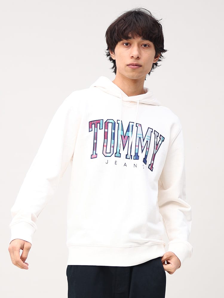 TOMMY JEANS (トミージーンズ) 裏毛 チェックロゴ プルオーバー パーカー REG TARTAN TOMMY HOODIE
