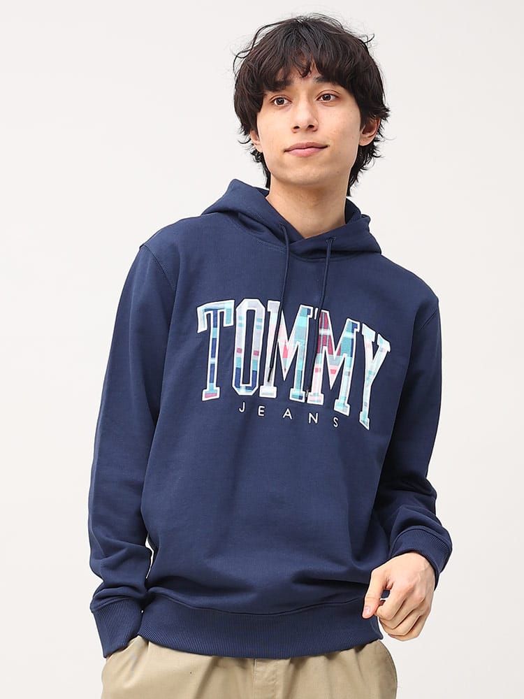 TOMMY JEANS (トミージーンズ) 裏毛 チェックロゴ プルオーバー パーカー REG TARTAN TOMMY HOODIE
