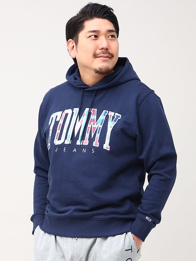 在庫処分 返品交換不可 パーカー 裏毛 ロゴ刺繍 プルオーバー スウェット REG TARTAN TOMMY HOODIE (TOMMY JEANS) トミージーンズ 大きいサイズ メンズ