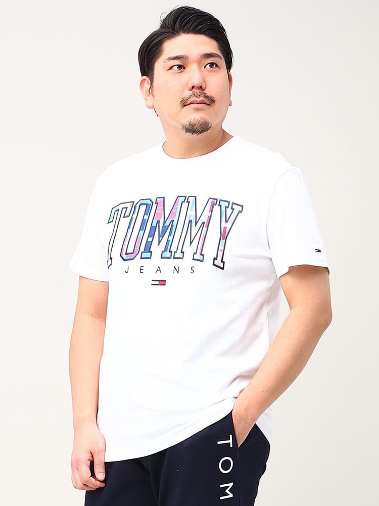 大きいサイズ メンズ TOMMY JEANS (トミージーンズ) チェックロゴ クルーネック 半袖 Tシャツ CLSC TARTAN TOMMY TEE