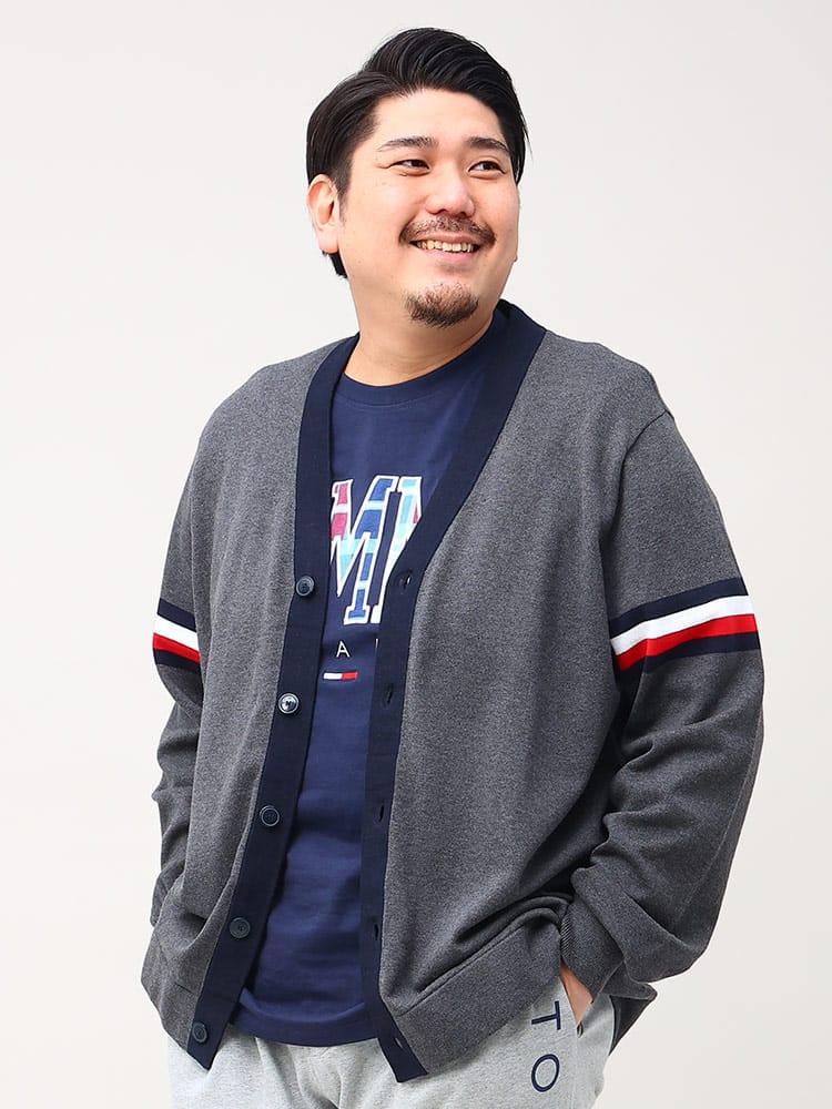 大きいサイズ メンズ TOMMY HILFIGER (トミーヒルフィガー) 綿100％ バックライン Vネック 長袖 カーディガン