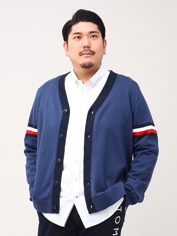 大きいサイズ メンズ TOMMY HILFIGER (トミーヒルフィガー) 綿100％ バックライン Vネック 長袖 カーディガン