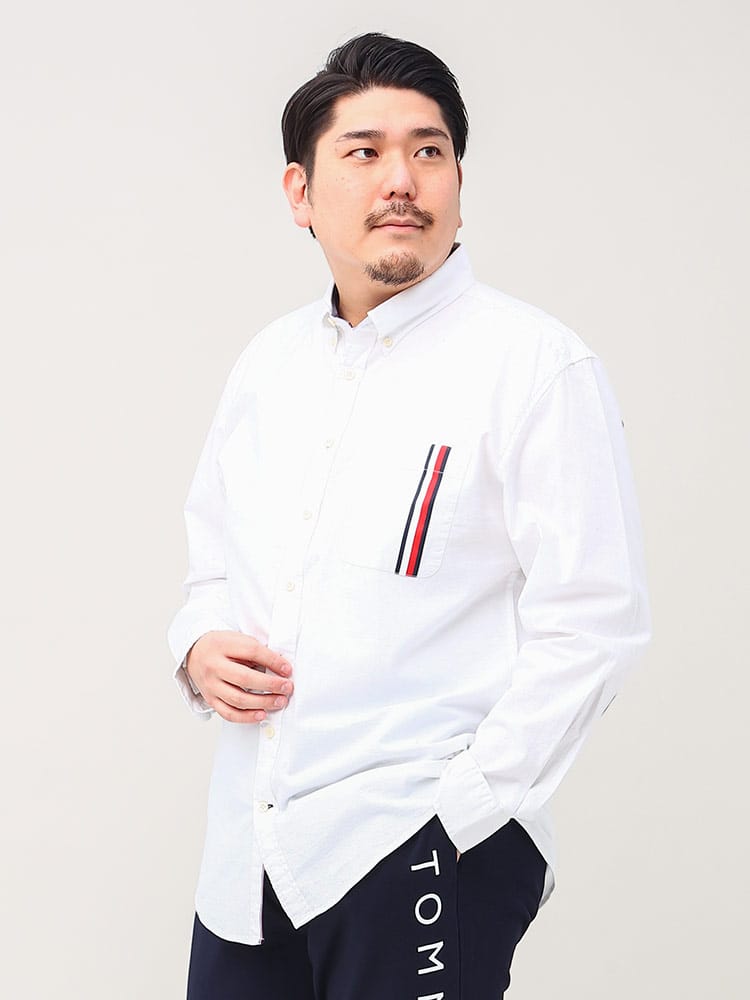 TOMMY HILFIGER トミーヒルフィガー 袖ライン ボタンダウン 長袖 シャツ CHAS SIG SYRIPE LS CF 大きいサイズ メンズ