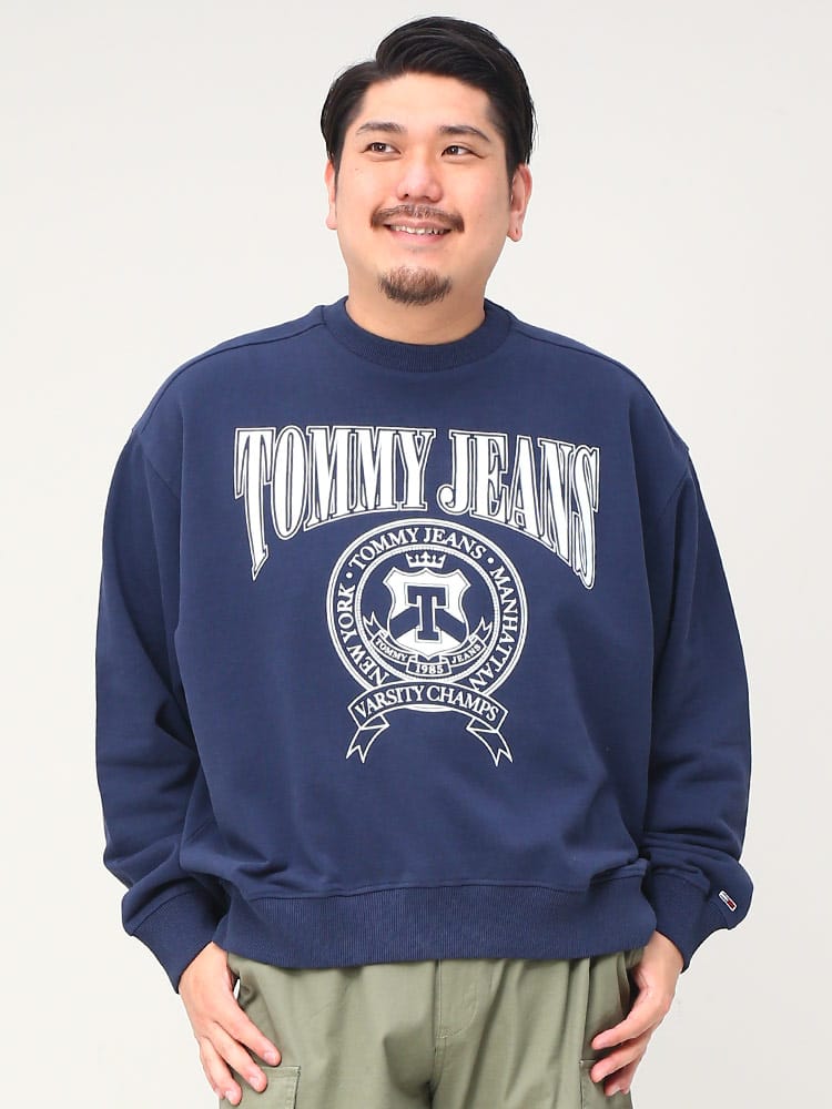 在庫処分 返品交換不可 トレーナー フロントプリント クルーネック スウェットシャツ (TOMMY JEANS) トミージーンズ 大きいサイズ メンズ