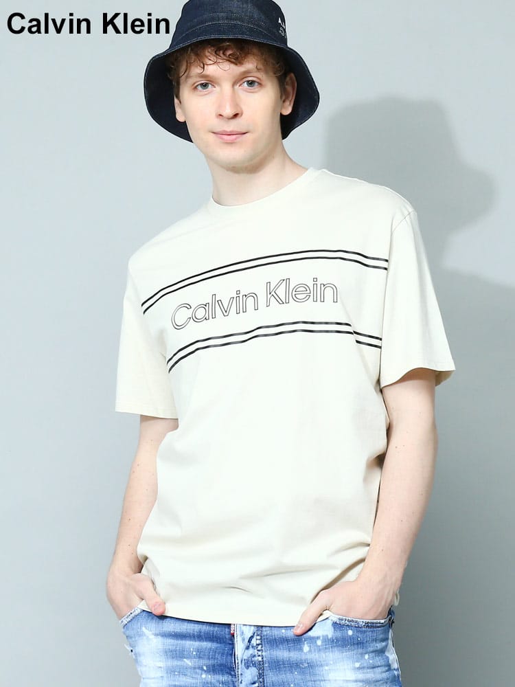Calvin Klein (カルバンクライン) ロゴプリント ライン クルーネック 半袖 Tシャツ CK40IC818 ブランド メンズ