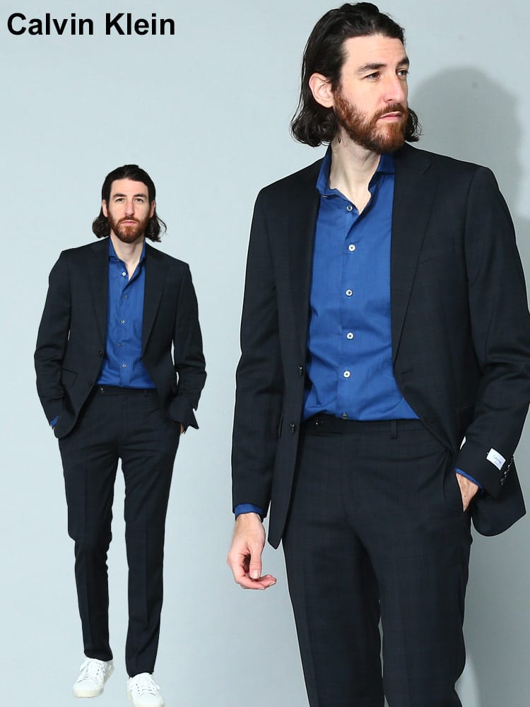 Calvin Klein (カルバンクライン) ウール混 チェック シングル スーツ SLIMFIT CKMABRY5UZ0285 メンズ ブランド