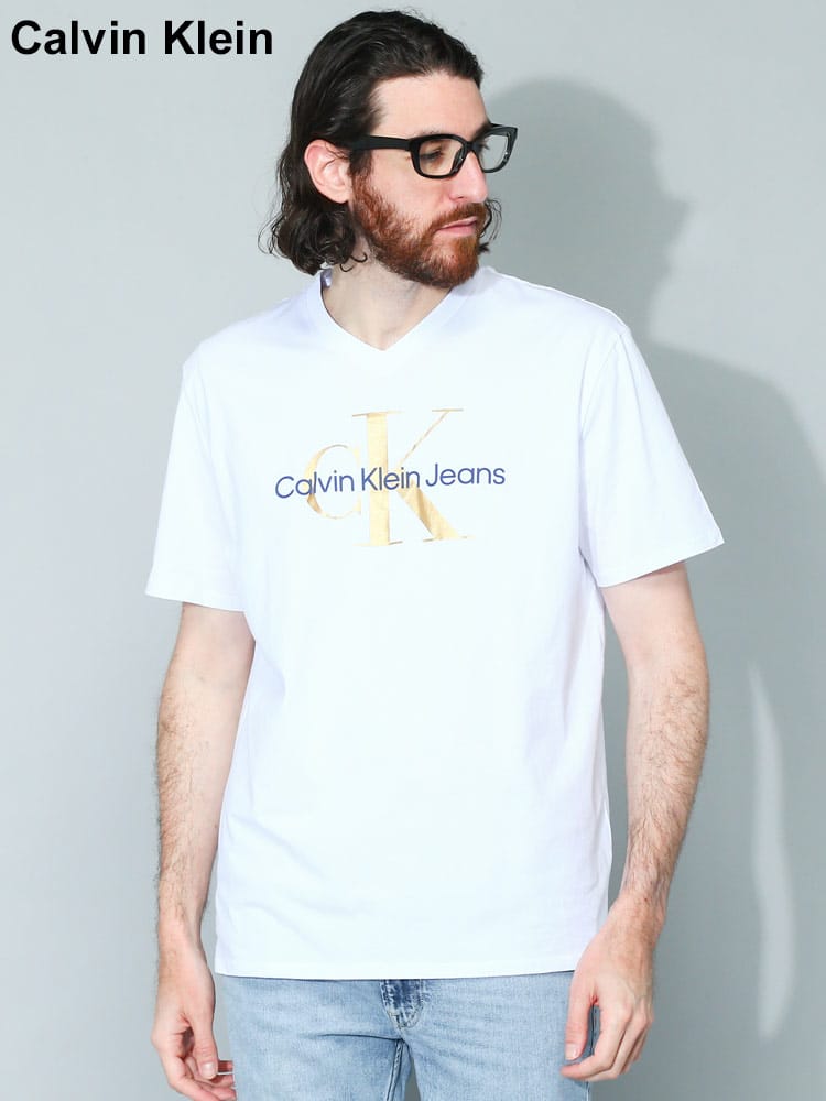 Calvin Klein (カルバンクライン) ロゴプリント Vネック 半袖 Tシャツ CK40GC207 メンズ ブランド