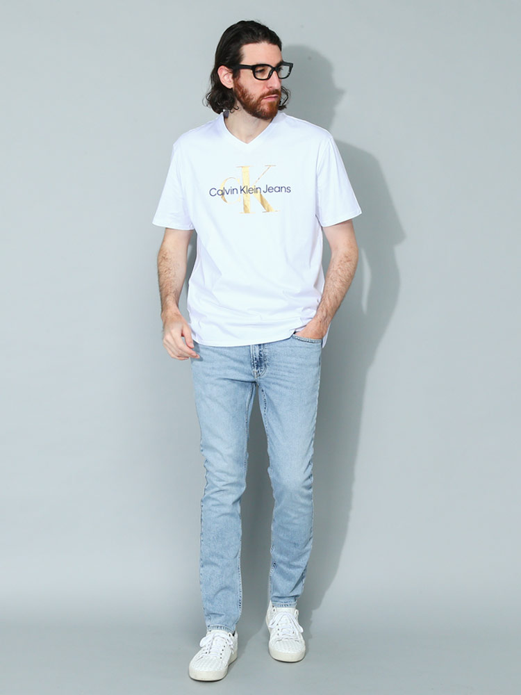 Calvin Klein (カルバンクライン) ロゴプリント Vネック 半袖 Tシャツ 