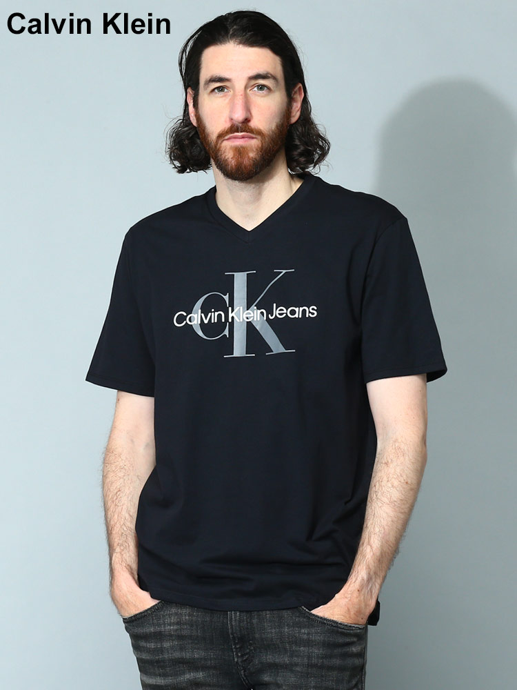 Calvin Klein (カルバンクライン) ロゴプリント Vネック 半袖 Tシャツ