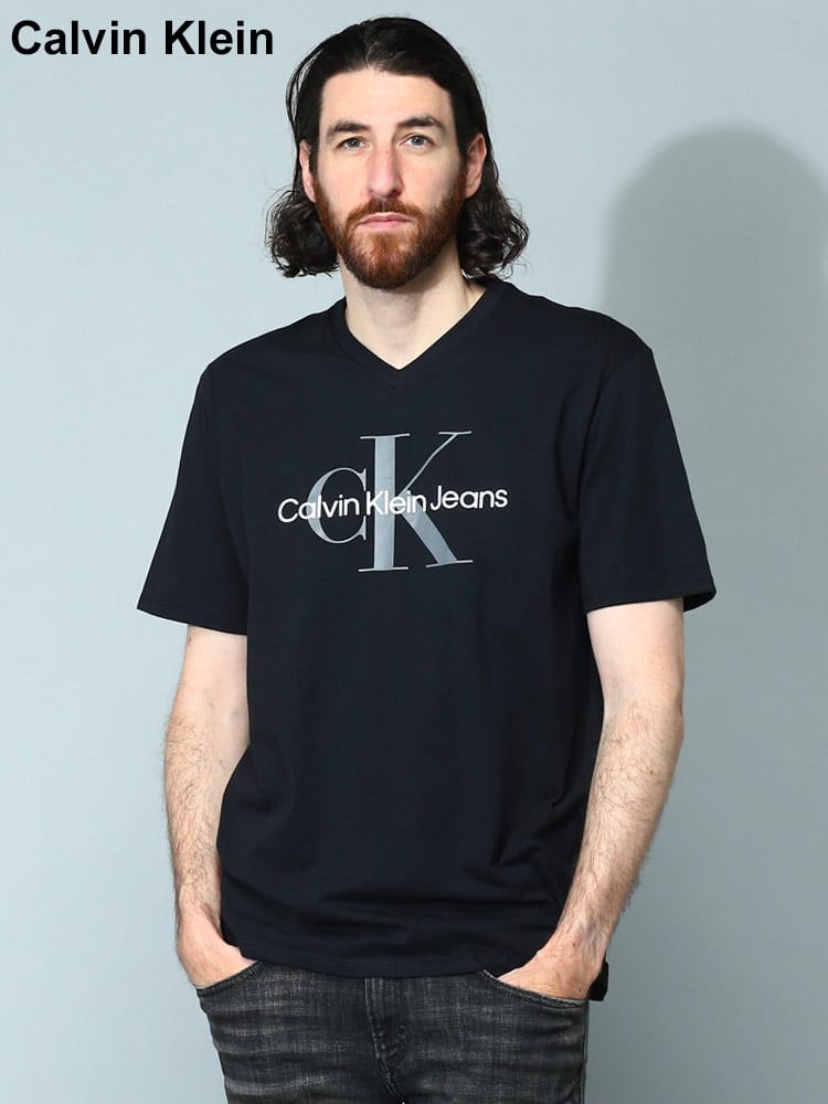 Calvin Klein (カルバンクライン) ロゴプリント Vネック 半袖 Tシャツ CK40GC207 メンズ ブランド