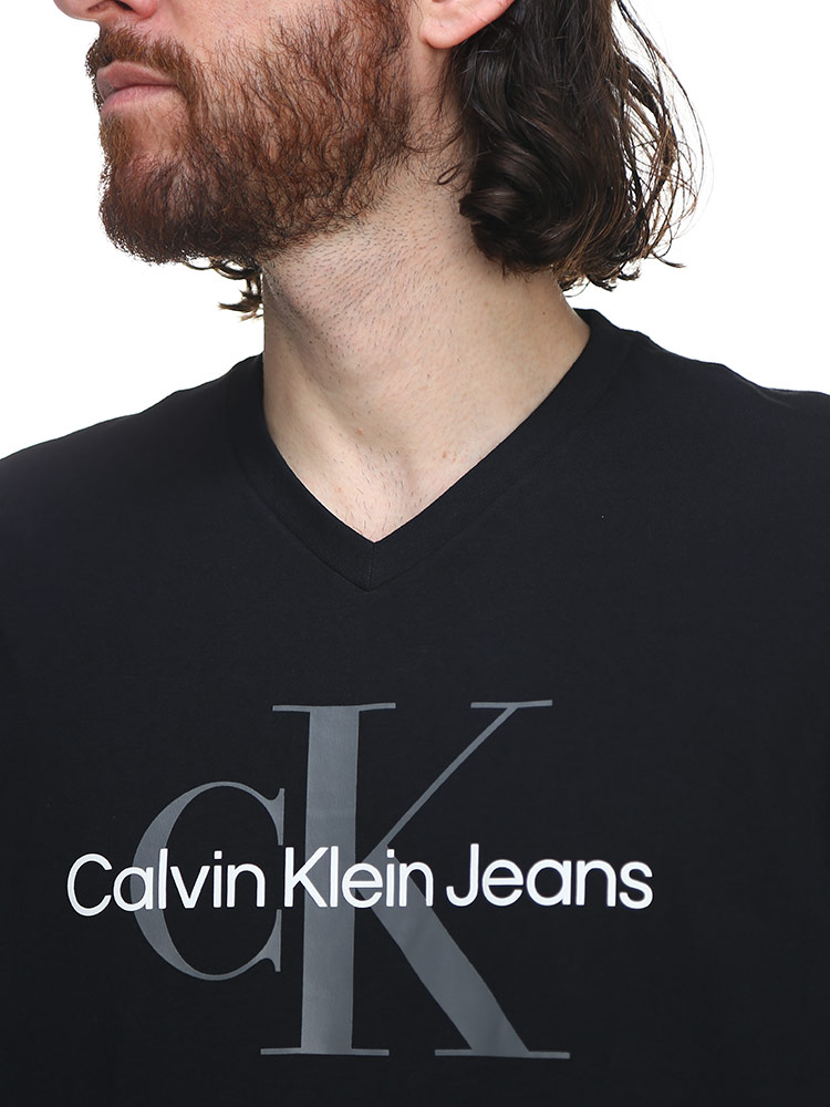 Calvin Klein (カルバンクライン) ロゴプリント Vネック 半袖 Tシャツ