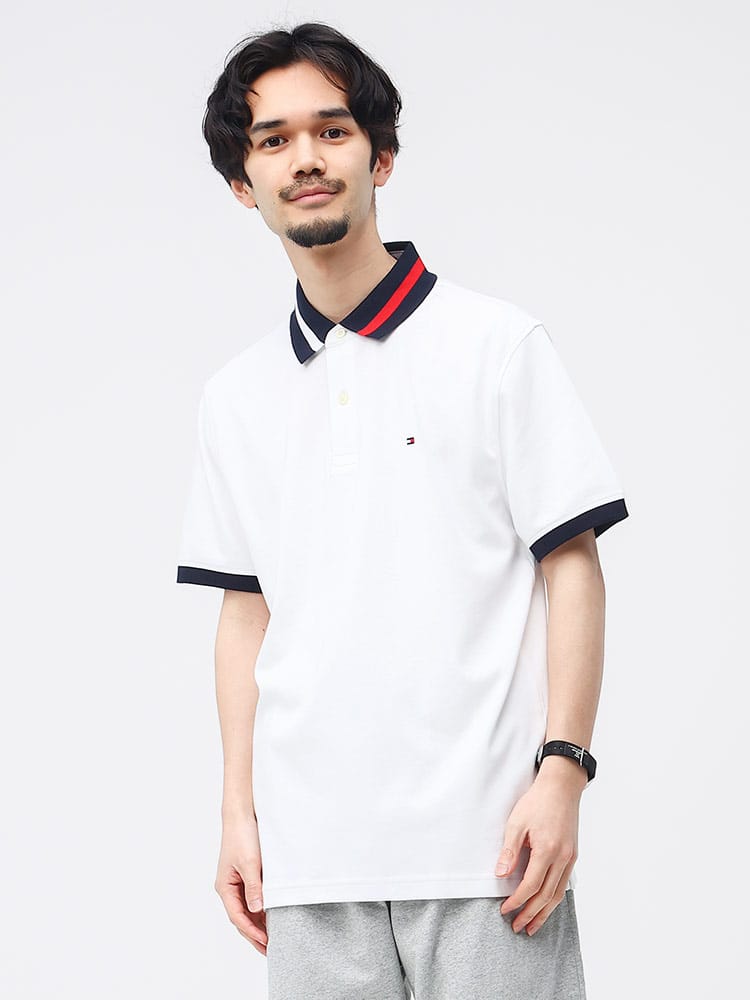 TOMMY HILFIGER (トミーヒルフィガー) ワンポイント ライン 半袖 ポロシャツ
