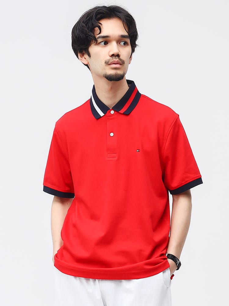 TOMMY HILFIGER (トミーヒルフィガー) ワンポイント ライン 半袖 ポロシャツ