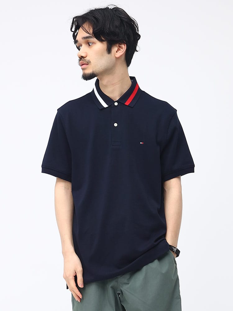 TOMMY HILFIGER (トミーヒルフィガー) ワンポイント ライン 半袖 ポロシャツ