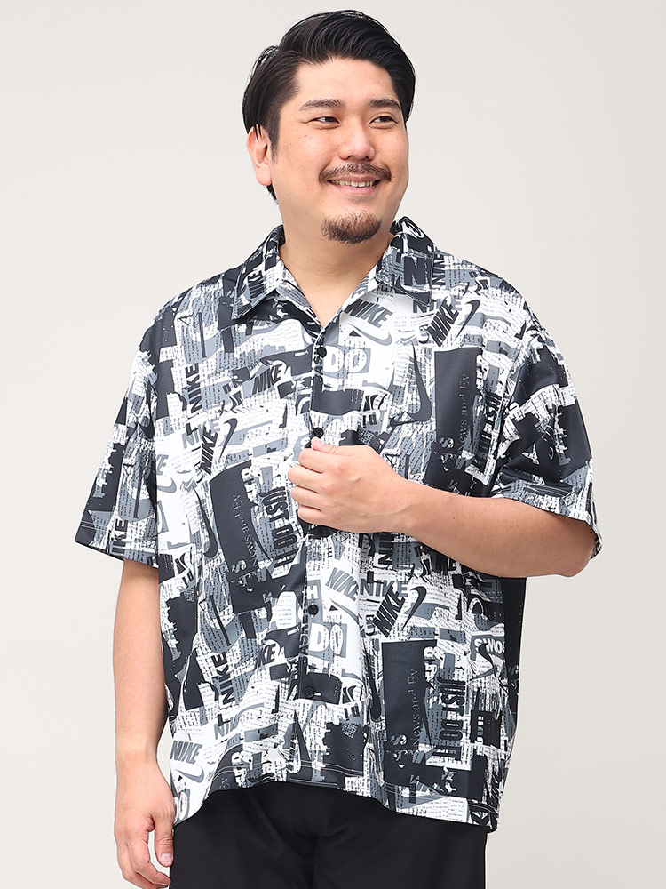 大きいサイズ メンズ NIKE (ナイキ) 総柄 オープンカラー 半袖 シャツ 