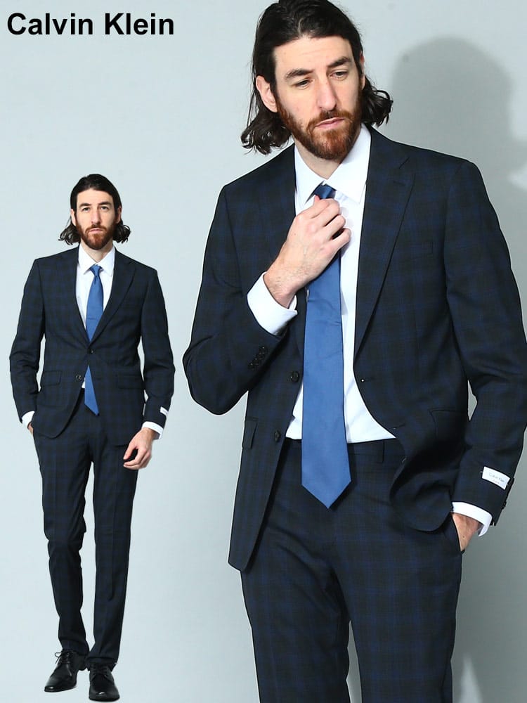 Calvin Klein (カルバンクライン) ストレッチ チェック シングル スーツ SLIMFIT CKMABRY5UZX019 メンズ ブランド