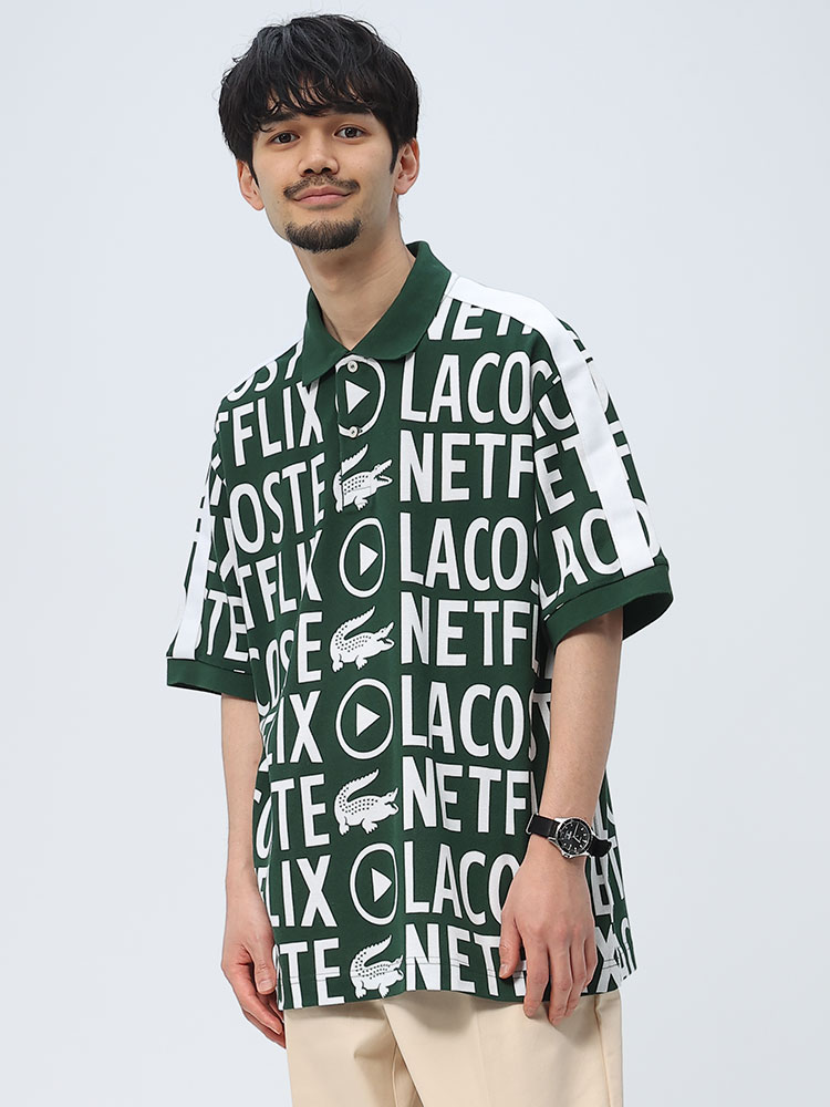 LACOSTE (ラコステ) LACOSTE×NETFLIX 総柄プリント 半袖 ポロシャツ 