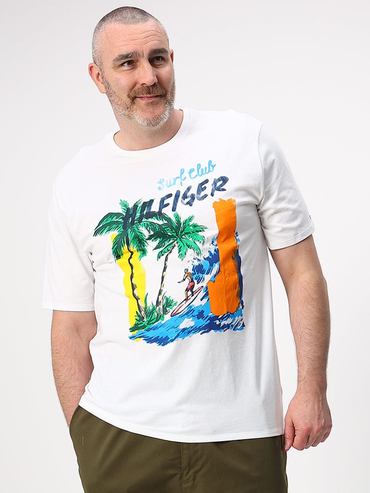 TOMMY HILFIGER トミーヒルフィガー サーフプリント クルーネック 半袖 Tシャツ 大きいサイズ メンズ