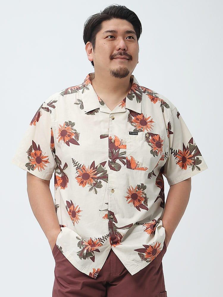 大きいサイズ メンズ Columbia (コロンビア) 総柄 オープンカラー 半袖 シャツ