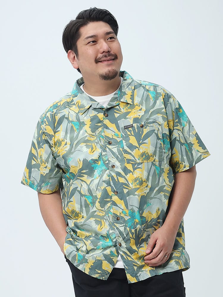 大きいサイズ メンズ Columbia (コロンビア) 総柄 オープンカラー 半袖 シャツ