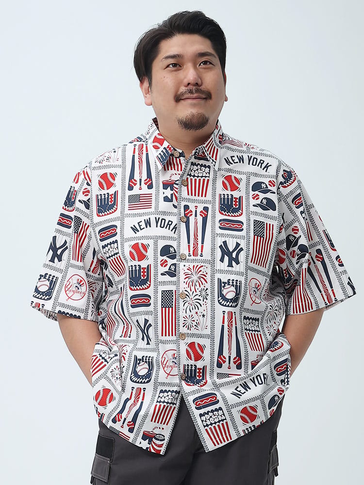 大きいサイズ メンズ reyn spooner (レインスプーナー) NY YANKEES 総柄プリント 半袖 シャツ