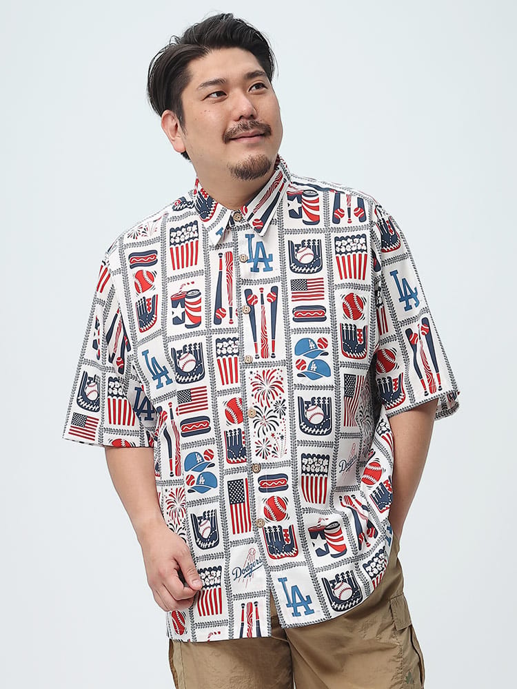 大きいサイズ メンズ reyn spooner (レインスプーナー) LA DODGERS 総柄プリント 半袖 シャツ