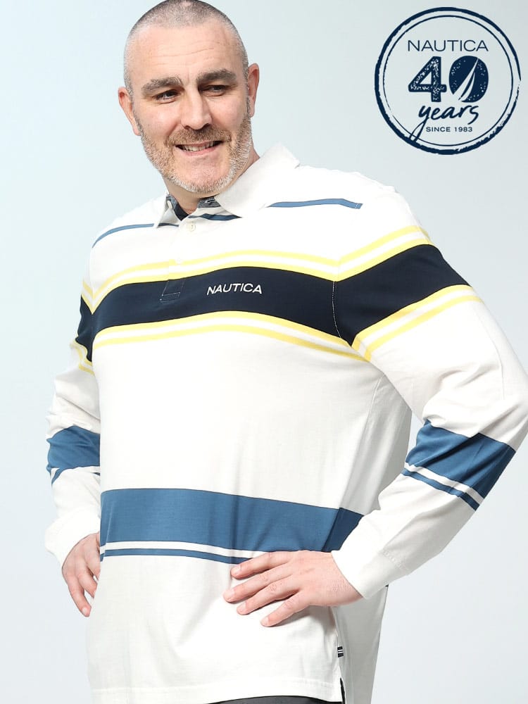 ストレッチコットン ランダムボーダー 長袖 ポロシャツ (NAUTICA) ノーティカ 大きいサイズ メンズ 