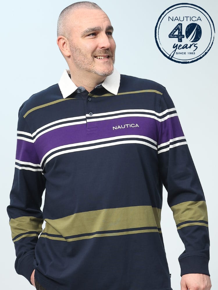 ストレッチコットン ランダムボーダー 長袖 ポロシャツ (NAUTICA) ノーティカ 大きいサイズ メンズ 