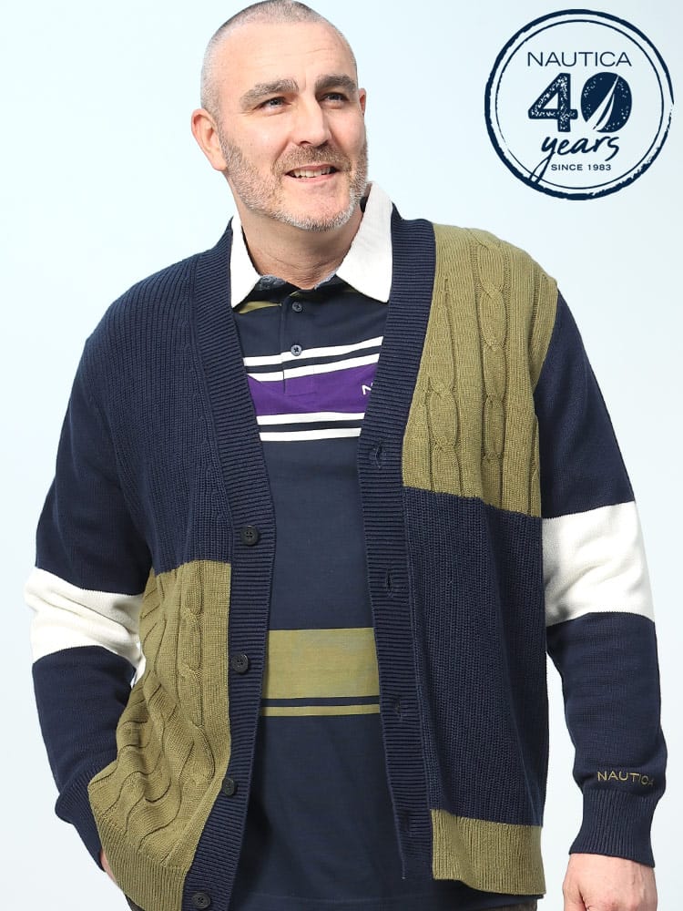 コットン ランダムカラー Vネック カーディガン (NAUTICA) ノーティカ 大きいサイズ メンズ 