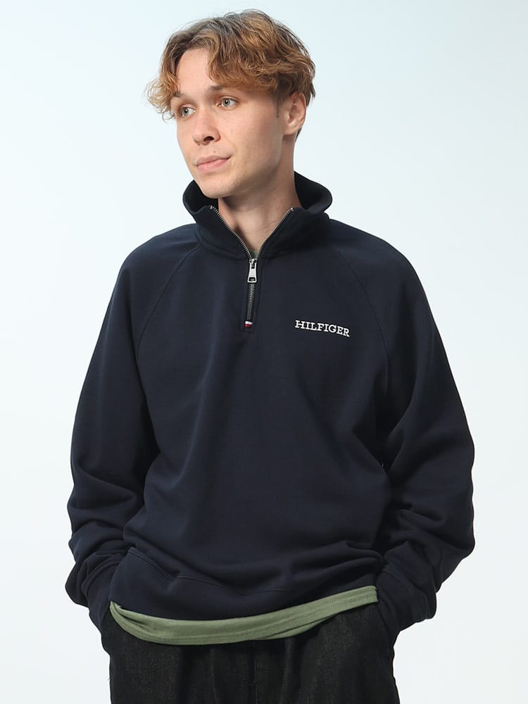 TOMMY HILFIGER (トミーヒルフィガー) 裏起毛 ハーフジップ プルオーバー