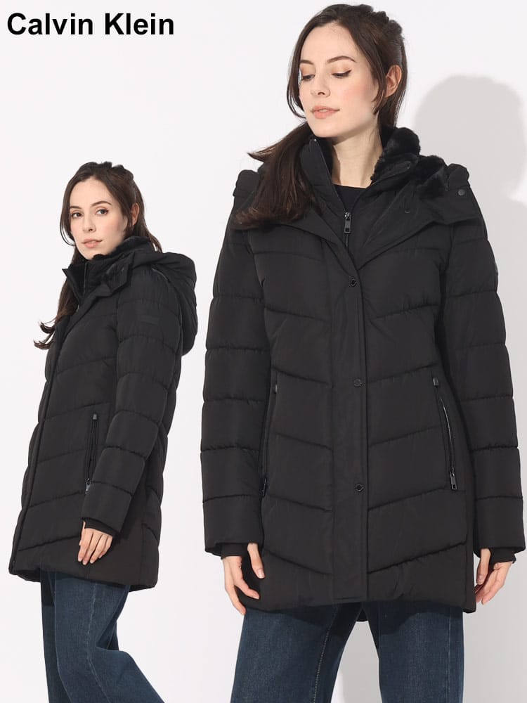 Calvin Klein (カルバンクライン) フード裏ボア フルジップ 中綿コート CKLCW303629 ブランド レディース アウター