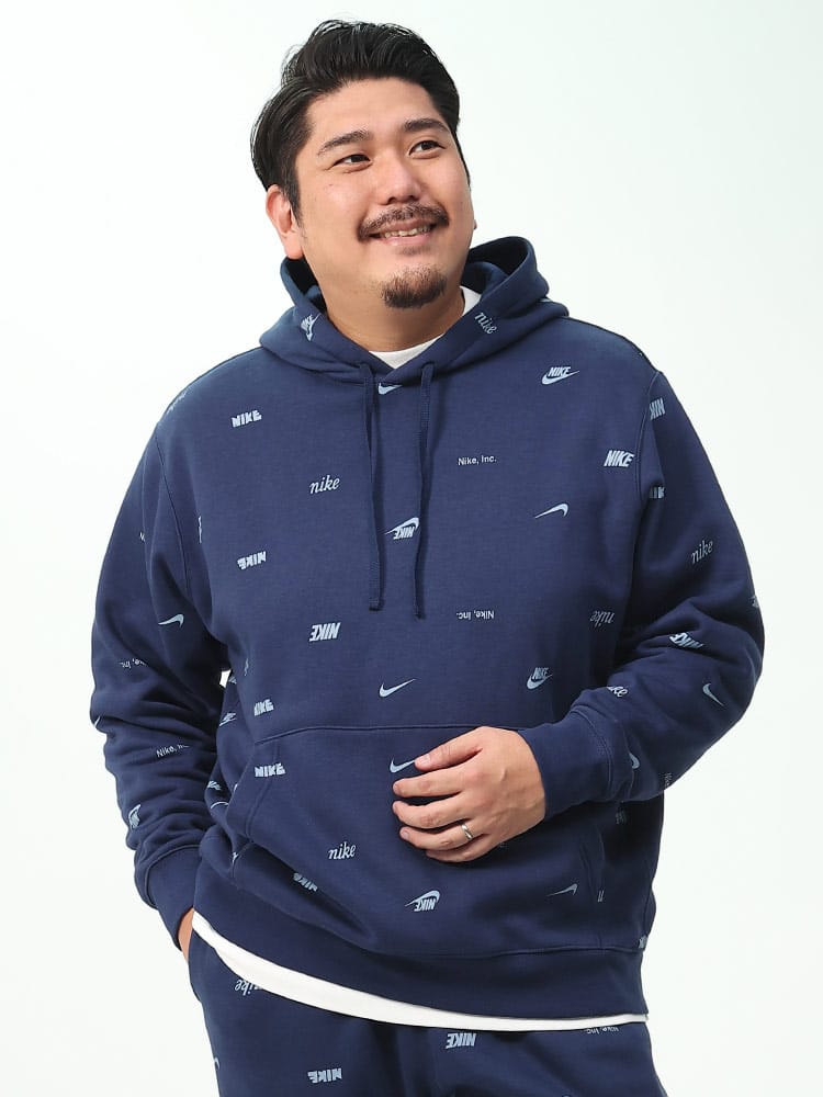 裏起毛 ロゴ総柄 プルオーバー パーカー (NIKE) ナイキ 大きいサイズ 