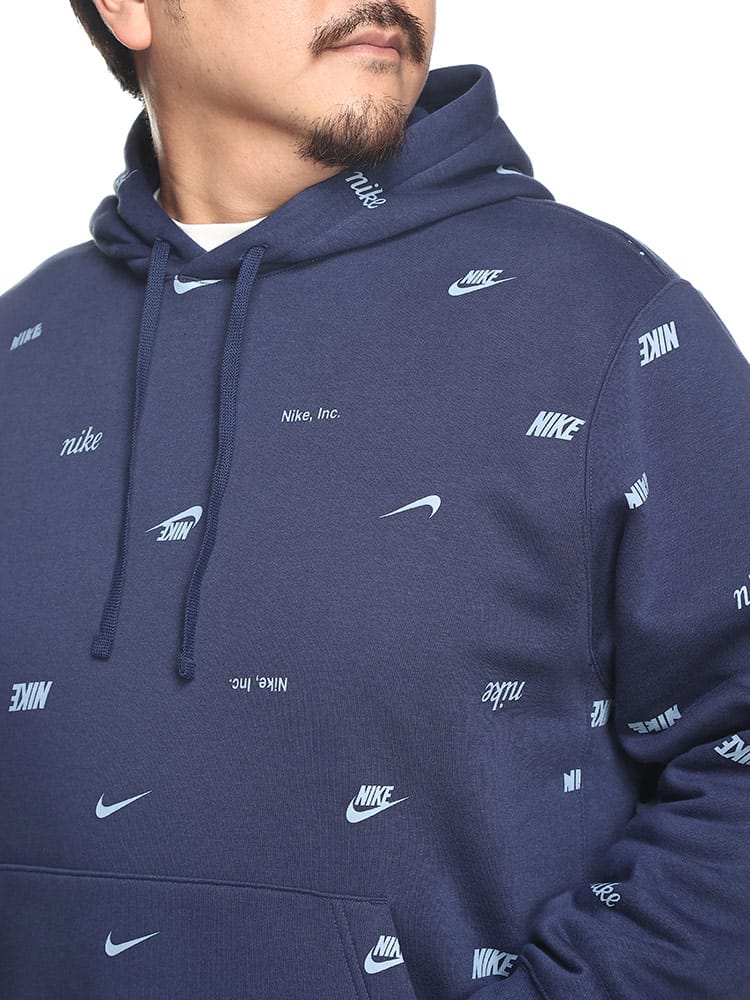 裏起毛 ロゴ総柄 プルオーバー パーカー (NIKE) ナイキ 大きいサイズ 