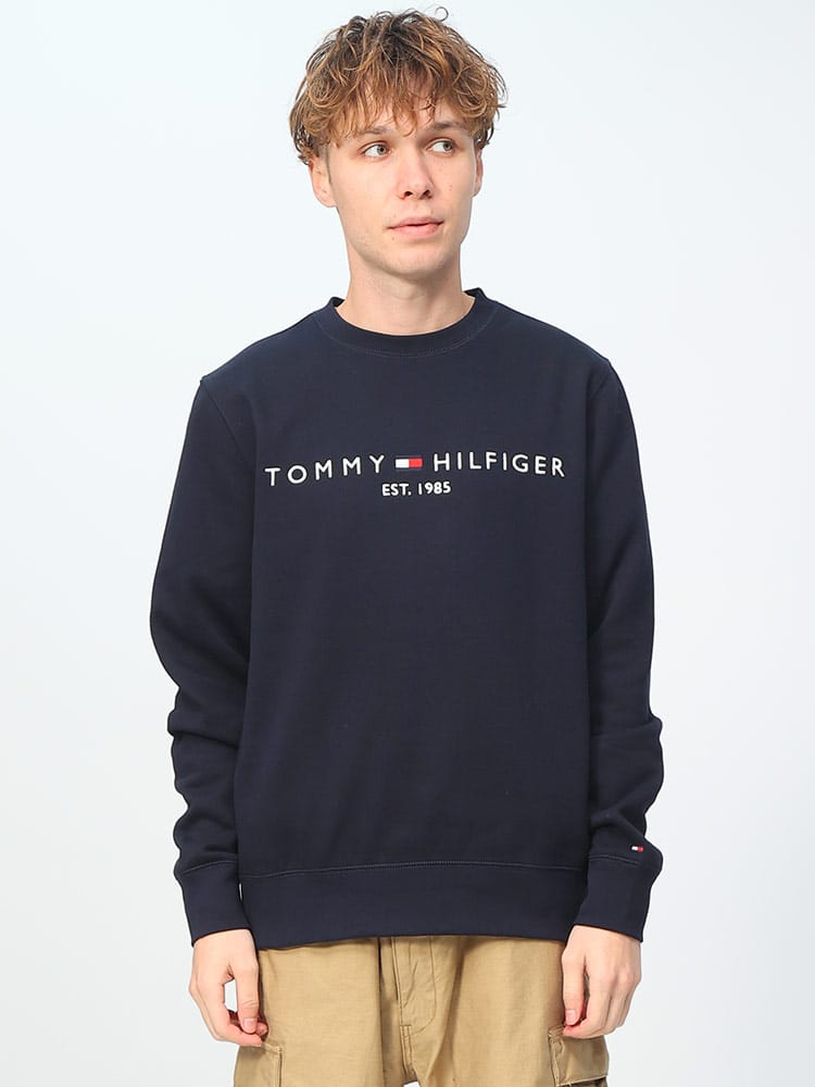 TOMMY HILFIGER (トミーヒルフィガー) 裏起毛 ロゴ刺繍 クルーネック トレーナー