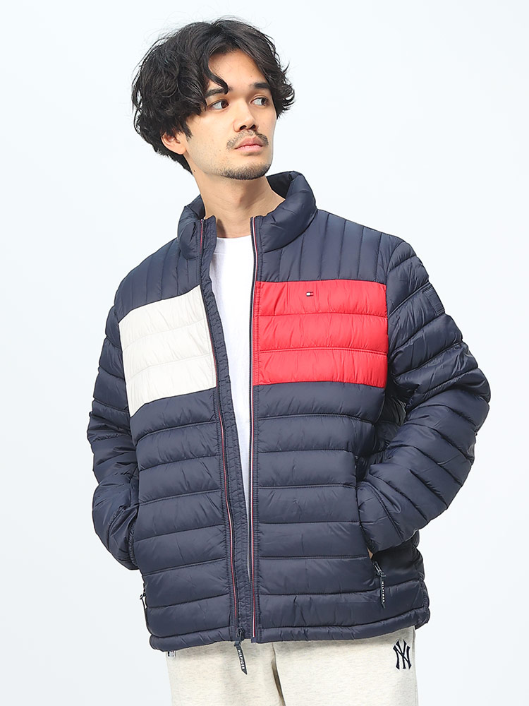 TOMMY HILFIGER (トミーヒルフィガー) パッカブル トリコロール フルジップ 中綿ジャケット NYLON POLY FILLED LOGO PACKABLE