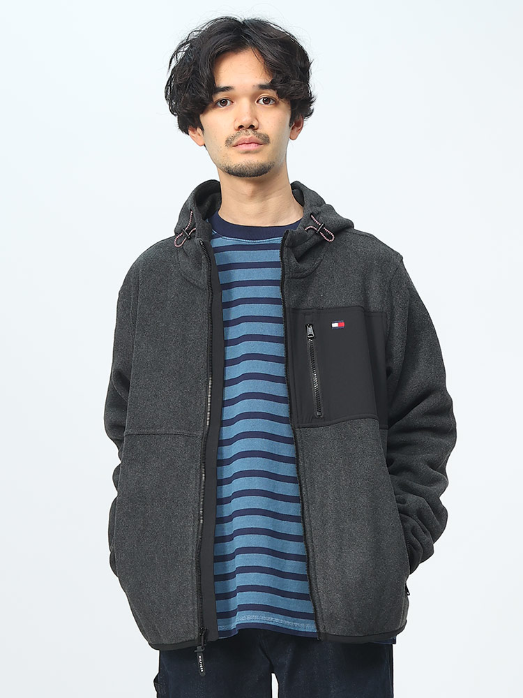 TOMMY HILFIGER (トミーヒルフィガー) ワンポイント フルジップ フリース ジャケット MIXED MEDIA FLEECE HOODY