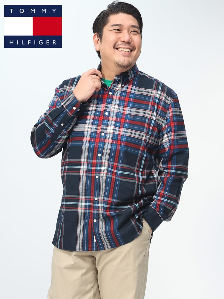 在庫処分 返品交換不可 TOMMY HILFIGER トミーヒルフィガー チェックシャツ 総柄 ボタンダウン 長袖 ブランド トップス 大きいサイズ メンズ