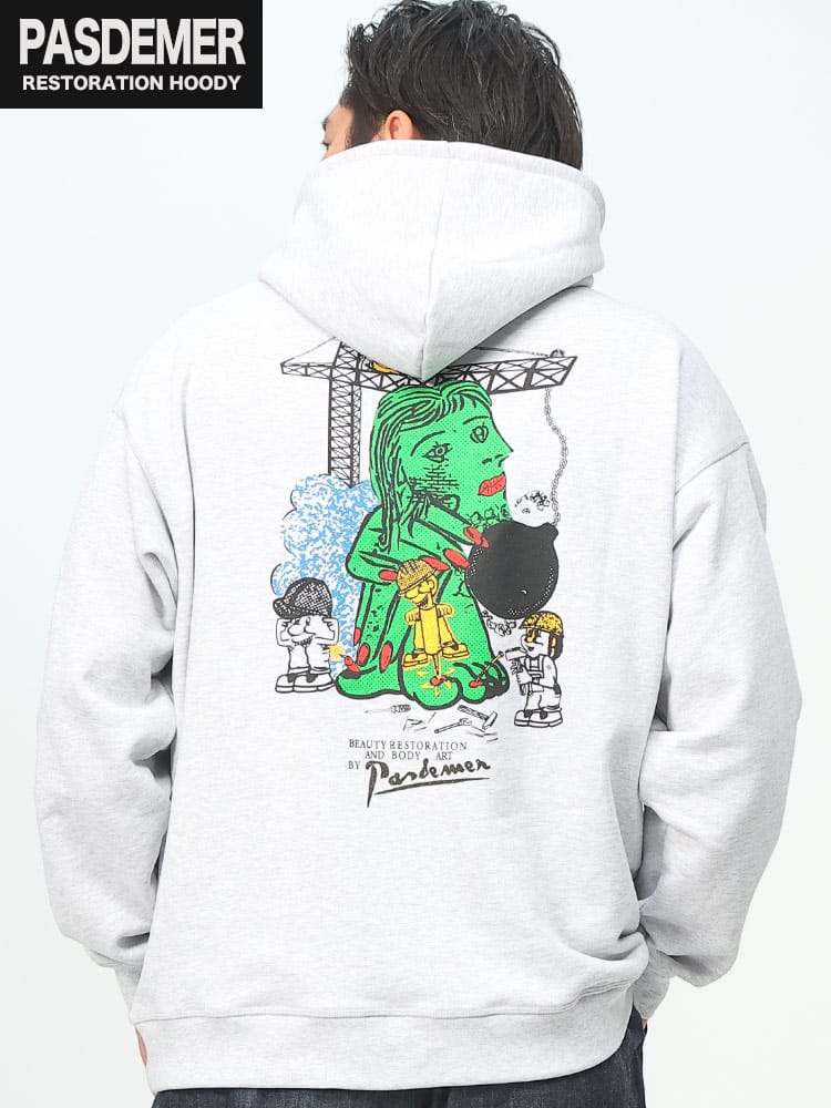 裏起毛 プリント プルオーバー パーカー RESTORATION HOODY (PAS DE MER) パドゥメ 大きいサイズ メンズ 