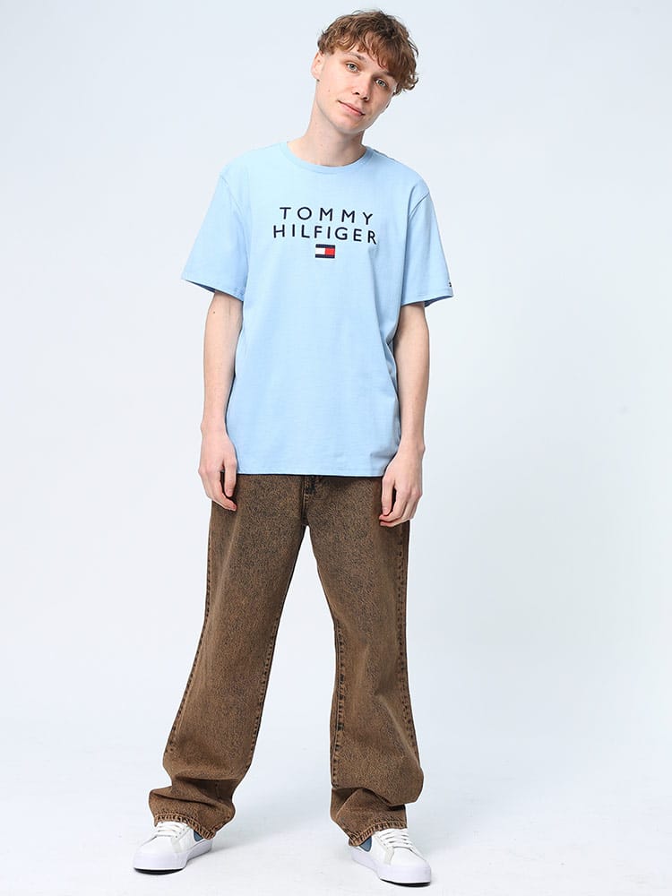 TOMMY HILFIGER (トミーヒルフィガー) ロゴ刺繍 クルーネック 半袖 Tシャツ STACKED TOMMY EMB TEE