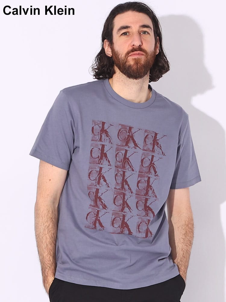 Calvin Klein (カルバンクライン) 綿100％ リピート ロゴ プリント クルーネック 半袖 Tシャツ CK40QM871 ブランド メンズ 男性 トップス