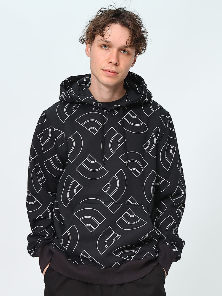 THE NORTH FACE (ザ ノースフェイス) 裏起毛 ランダムドーム総柄 プルオーバー パーカー M AOP Hoodie トップス 新品 ブラック メンズ 無地 S シーン アウトドア