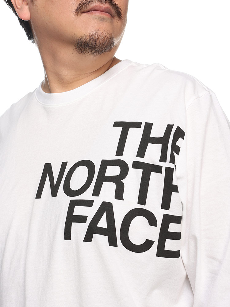 長袖 Tシャツ ビッグロゴプリント クルーネック トップス ロンT 大きいサイズ メンズ Tシャツ/カットソー 新品 ホワイト 綿100% 無地 3XL THE NORTH FACE 一