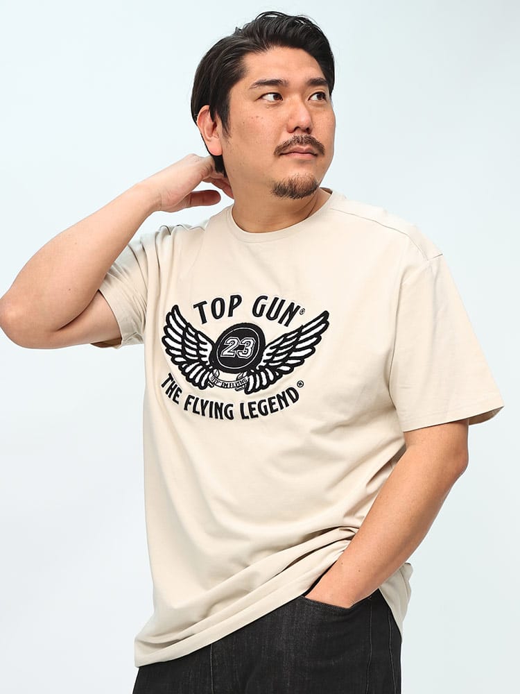 在庫処分 返品交換不可 TOP GUN (トップガン) ストレッチ フェザーロゴ クルーネック 半袖 Tシャツ
