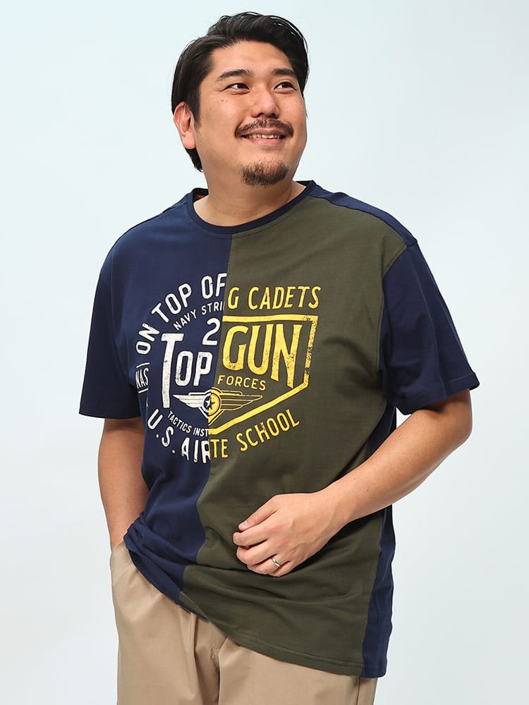 在庫処分 返品交換不可 TOP GUN (トップガン) ストレッチ 切替BIGロゴ クルーネック 半袖 Tシャツ