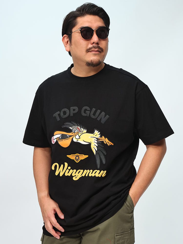 在庫処分 返品交換不可 TOP GUN (トップガン) ストレッチ ウィングマン BIGプリント クルーネック 半袖 Tシャツ