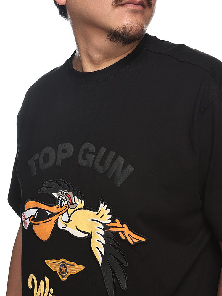 TOP GUN (トップガン) ストレッチ ウィングマン BIGプリント クルーネック 半袖 Tシャツ トップス Tシャツ/カットソー 新品 ブラック メンズ 無地 3XL 一 目