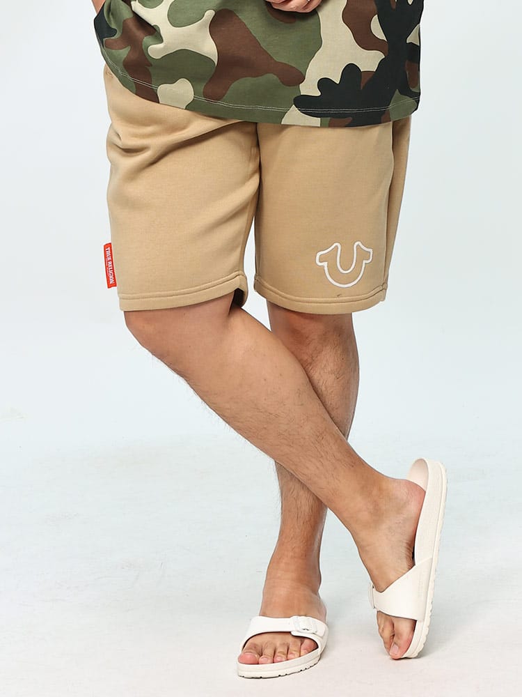 TRUE RELIGION (トゥルーレリジョン) 裏起毛 ワンポイントロゴ ウエストコード ショートパンツ