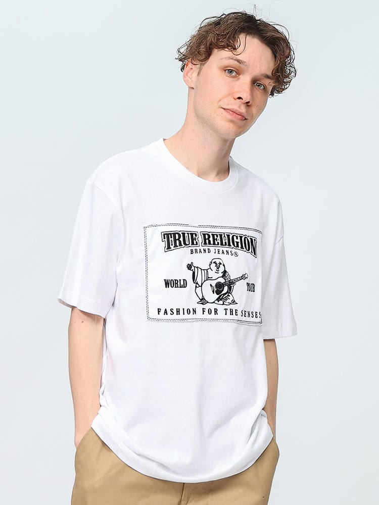TRUE RELIGION (トゥルーレリジョン) フロント刺繍 BIGアップリケ クルーネック 半袖 Tシャツ RELAXED FIT