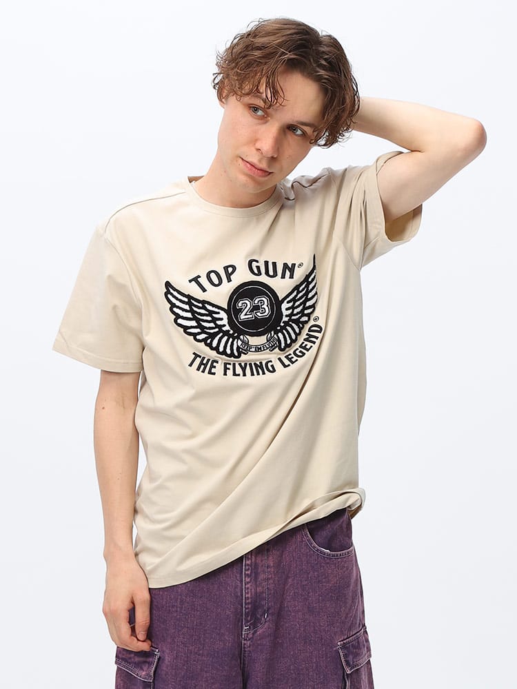 TOPGUN (トップガン) エンボス刺繍 フライングレジェンド プリント 半袖 Ｔシャツ TGM2303