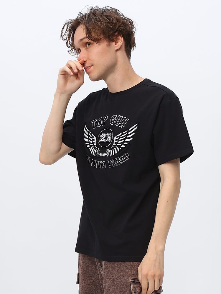 TOPGUN (トップガン) エンボス刺繍 フライングレジェンド プリント 半袖 Ｔシャツ TGM2303